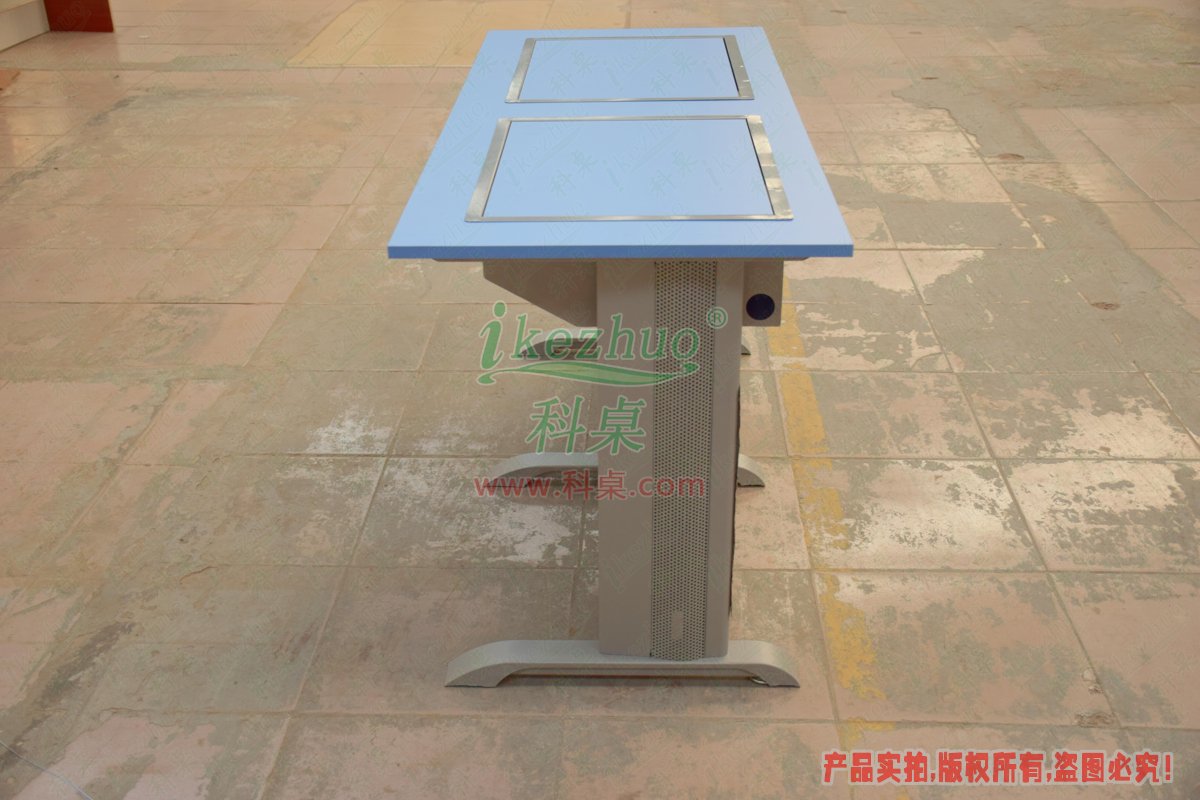 科桌家具,翻轉(zhuǎn)電腦桌,雙人金屬腳架手動箱體翻轉(zhuǎn)電腦桌